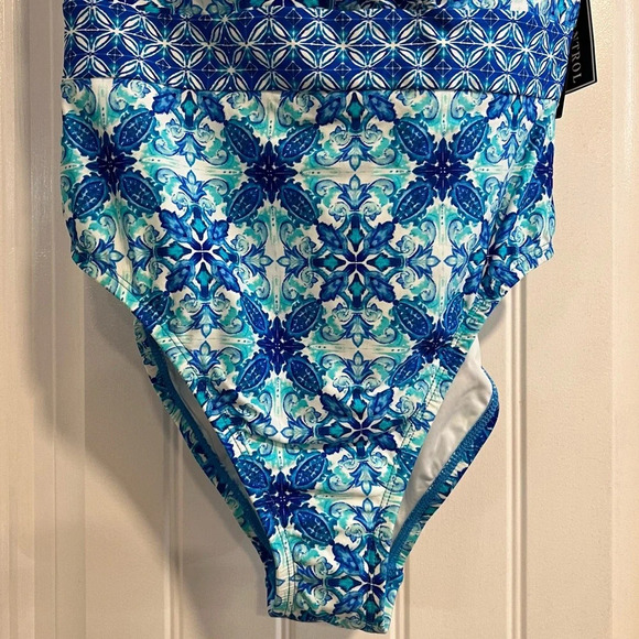 La Blanca Crystal Blue‎ Printed Strappy One Piece Swimsuit. Size 8. NWT. - Picture 7 of 15